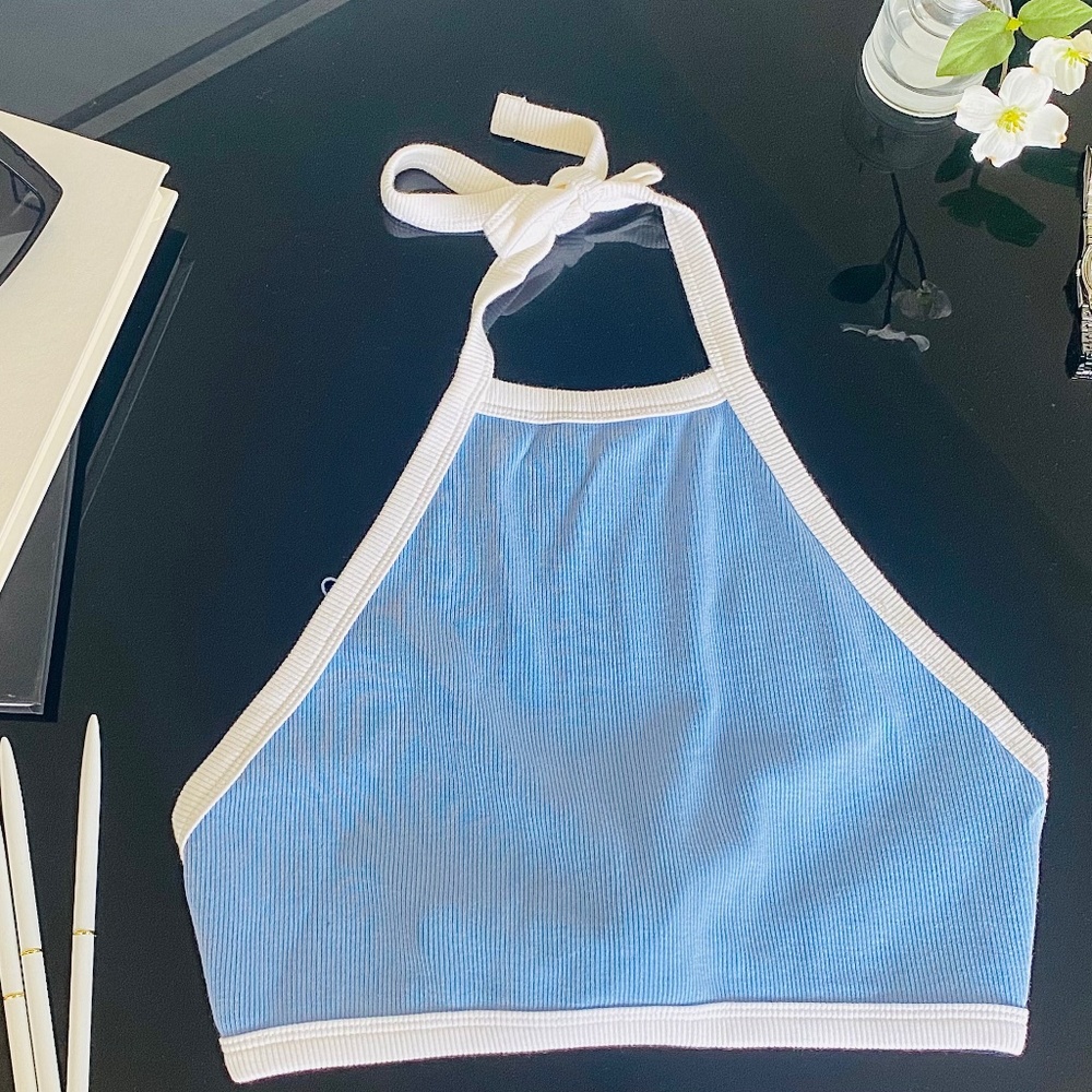 Blue and White Halter Top